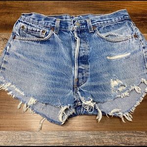 Levi’s distressed high waisted cut off shorts